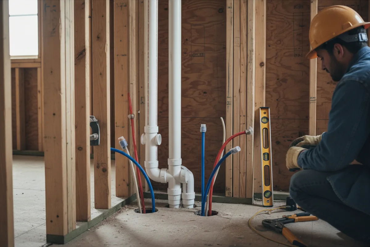 Drain and supply rough-in during Sump Pump Repair in Sunnyside